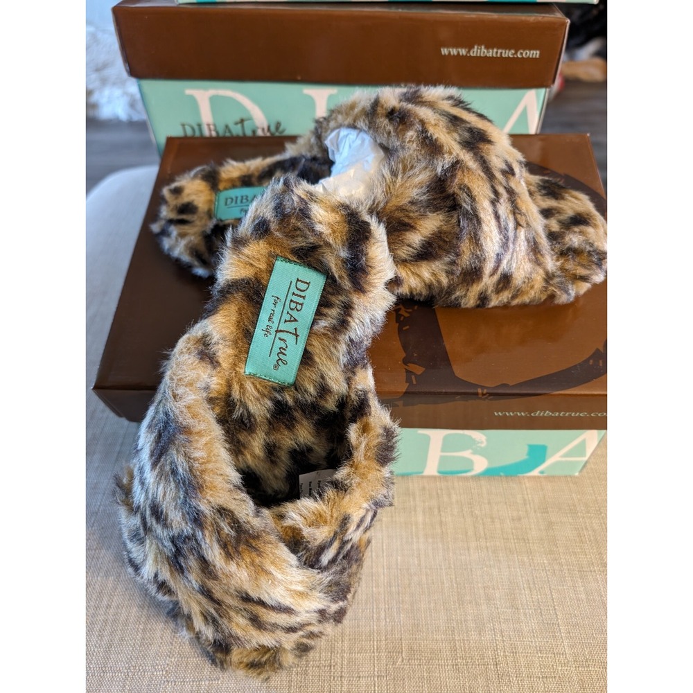Diba True Cay Lee Fuzzy Leopard Slipper Sandals New in Box‎ Sz 7